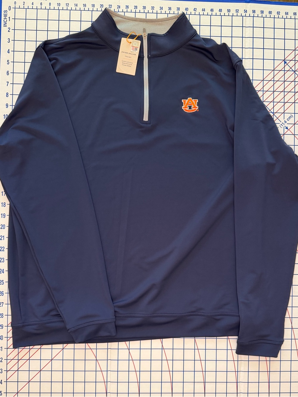 Peter Millar Auburn Navy and Gray Quarter-Zip Pullover NWT